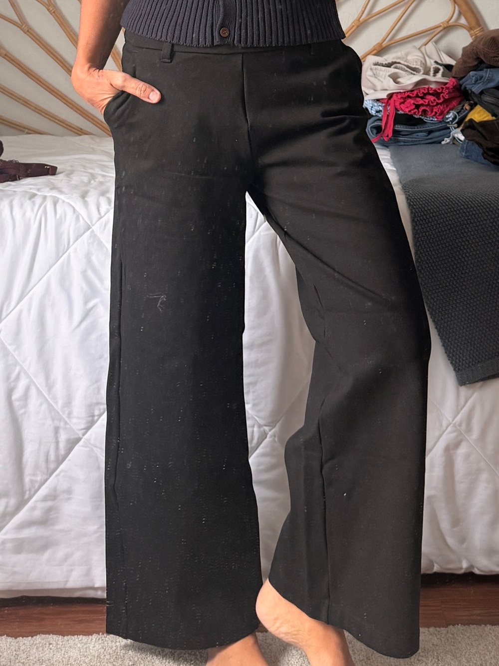 Lee Black Wide-Leg Trousers with mid rise Waist